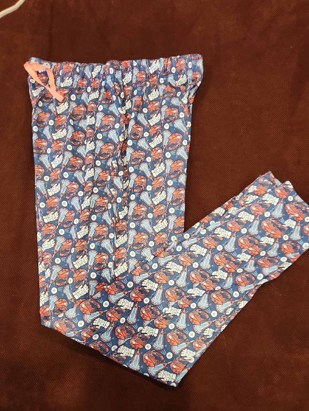 Vineyard Vines Lacrosse Theme Blue & Coral Printed Lounge Pants Boys XL